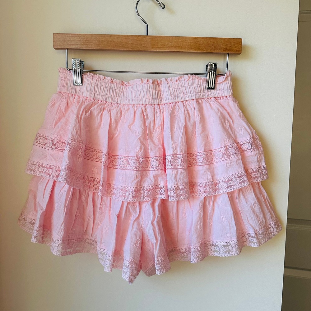 Altar'd State Pink Winslow Lace Tiered Shorts Skirt Size Medium - Picture 7 of 8